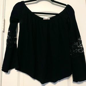 Black Off Shoulder Top with Bell Sleeves